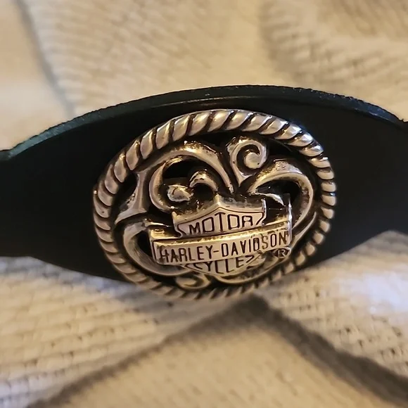 Harley Davidson Black Leather Belt W Logo Conchos Size 32